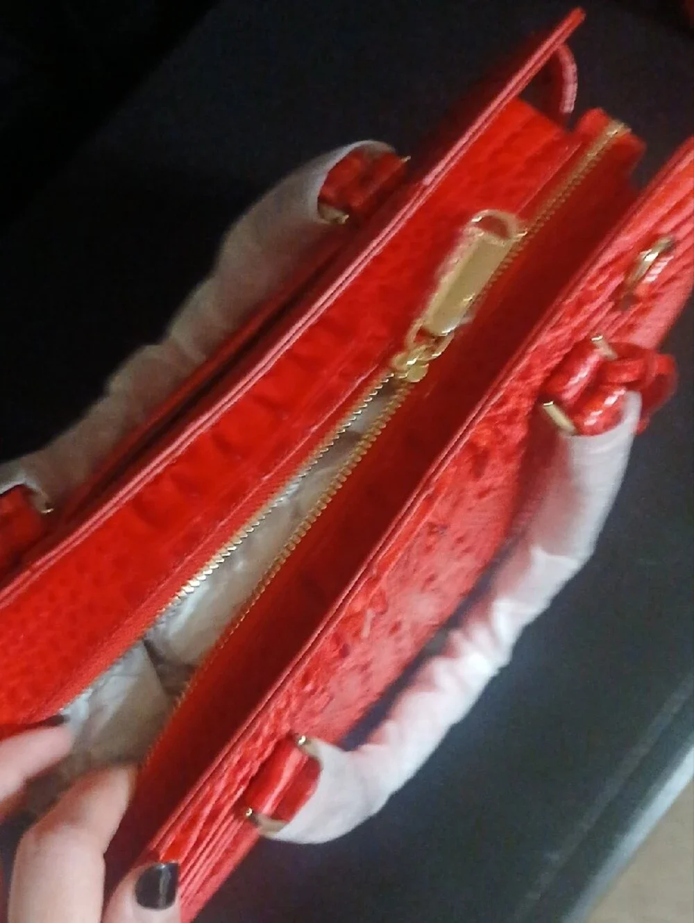 Brahmin Red Croc-Embossed Satchel
